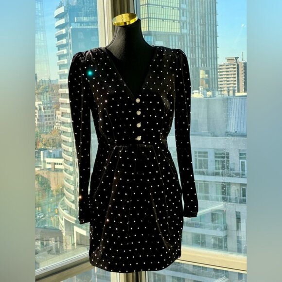 🆕 SELF-PORTRAIT 🧿NWOT Crystal Embellish Velvet Diamante Mini Dress, Sz US4 UK8 - Picture 9 of 16